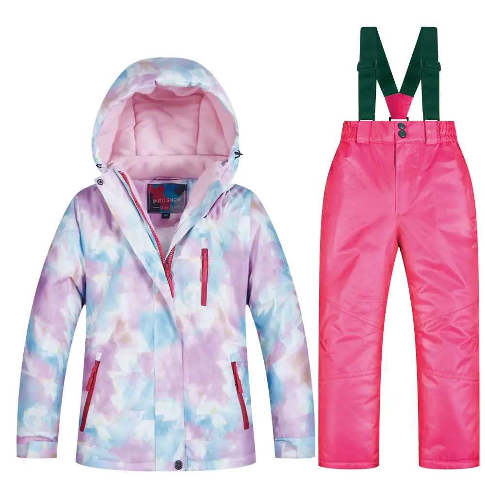 FSCRT PINK Флисовый лыжный костюм для девочек Водонепроницаемая детская Лыжная куртка лыжные штаны теплая зимняя уличная одежда для катания на лыжах и сноуборде-30 градусов - Цвет: FSCRT PINK