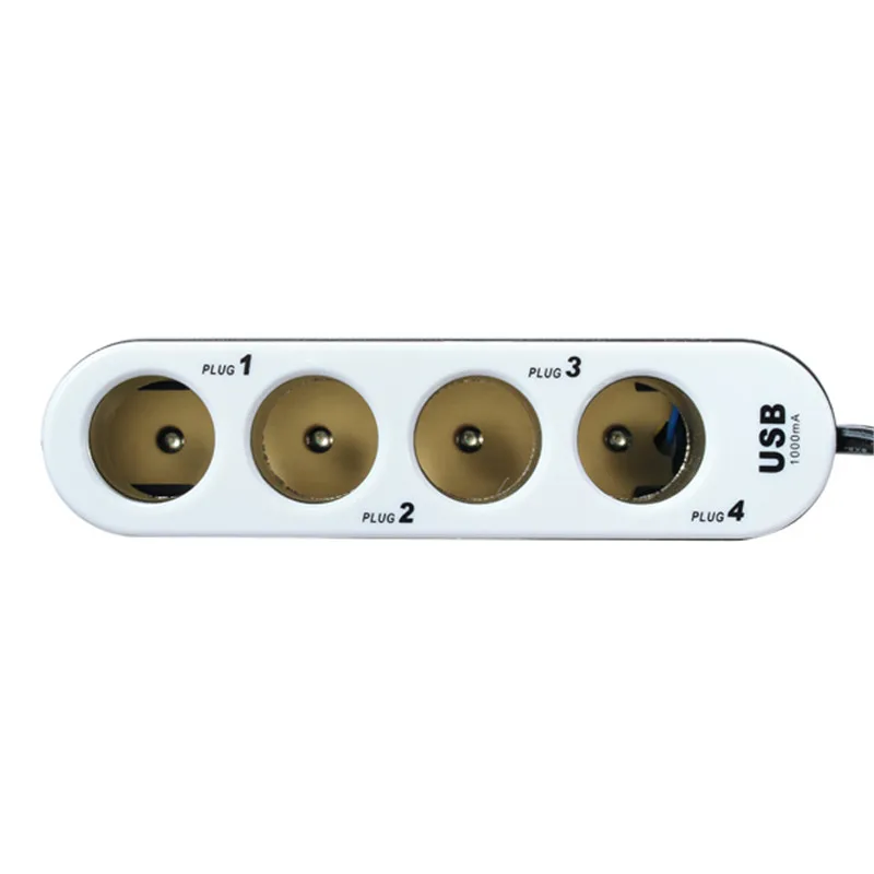 KROAK 4 Way Car Power Adapter Cigarette Lighter Socket Splitter Charger 12V/24V USB+LED Light Switch