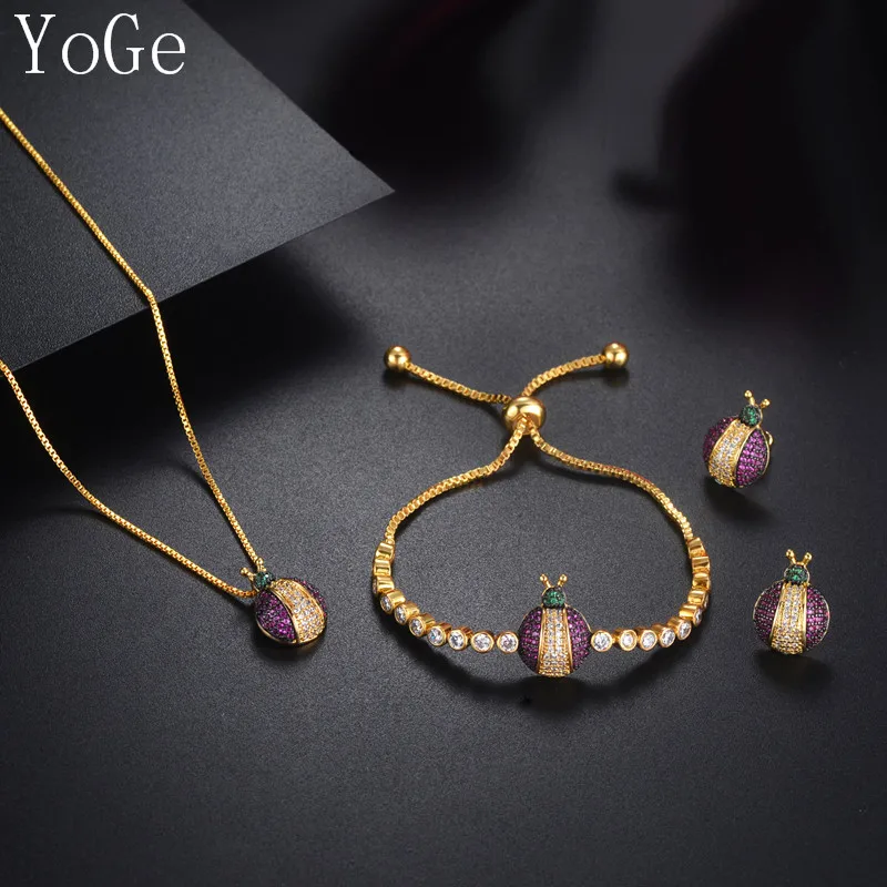 YoGe S8339G уникальный AAA кубический цирконий мульти камни Жук жук в форме ожерелье
