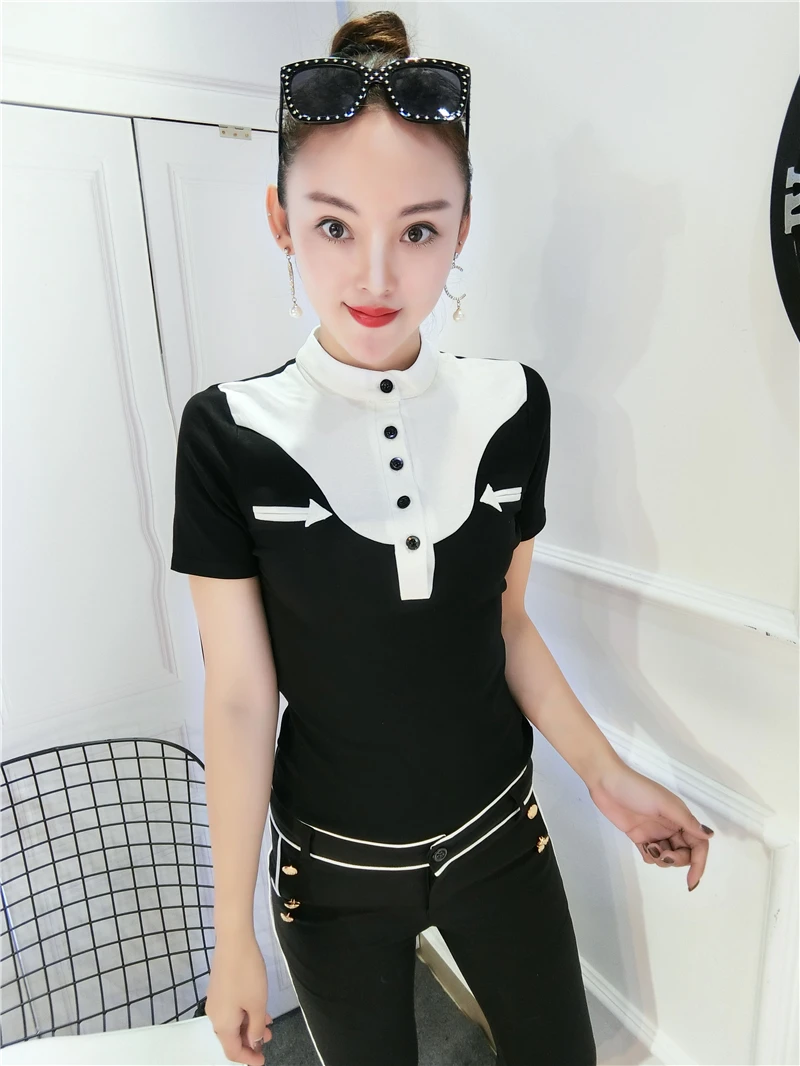 Новинка 2018 черно-белые лоскутные цветные хлопковые футболки с коротким рукавом и