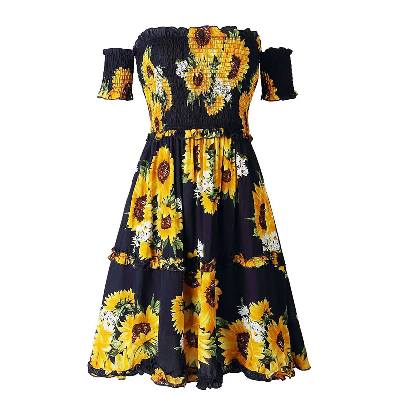 Женское платье с коротким рукавом Пляжное мини-платье принтом и лямкой на шее 2019 |