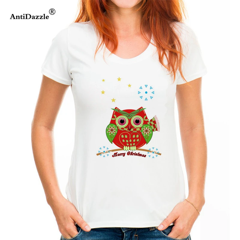 Antidazzle модные футболки vrouwen милые рождественские Сова и текст Tee женские футболка