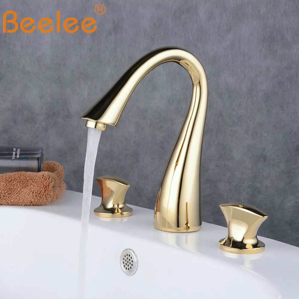 Широкий смеситель с двумя ручками и тремя отверстиями латунный кран высокой