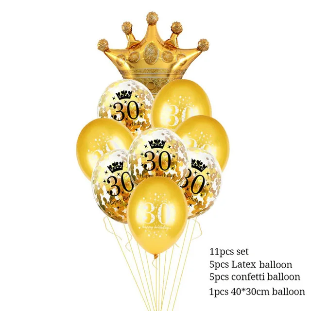11pcs 30 balloons 30, 40, 50, 60 летних воздушных шаров с днем рождения, праздничные украшения для взрослых, черные золотые воздушные шары, 30, 40, 50 лет, вечерние сувениры - Цвет: 11pcs 30 balloons