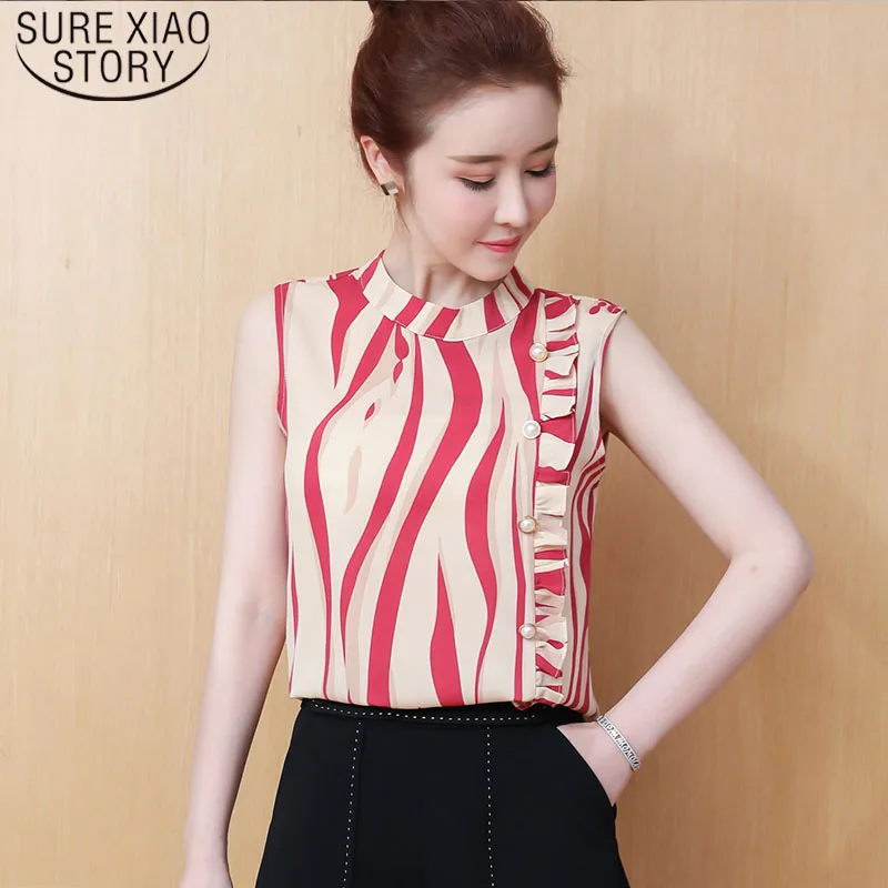 

Fashion Women Summer Sleeveless Women Tops Casual Plus Size T-shirt Chiffon Ladies T-shirt Plus Size 5065 50