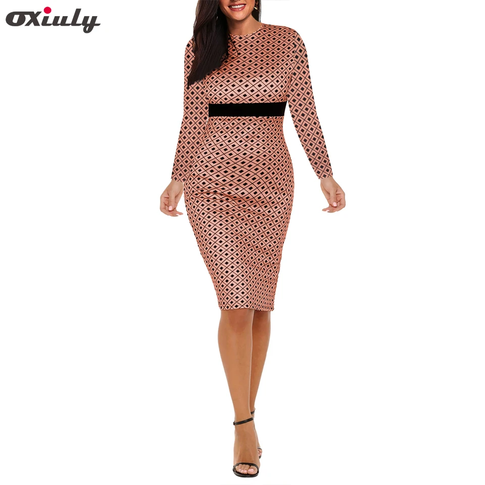 Цельное короткое осеннее платье Oxiuly одежда для работы vestidos офисное облегающее
