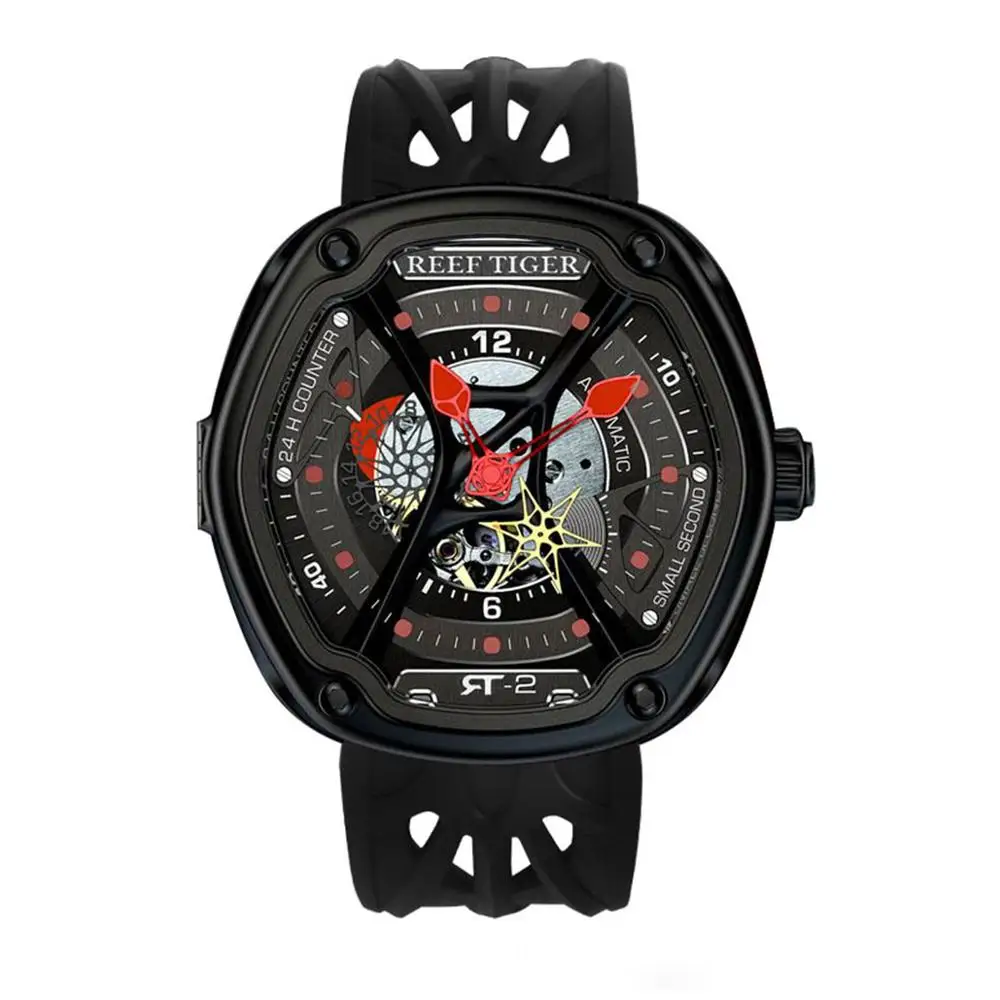 Reef Tiger Официальный Мужской s люксовый бренд часы мужские Супер Светящиеся Нейлоновый Ремешок Автоматические водонепроницаемые военные спортивные часы+ подарок - Цвет: RGA30S7TSBR