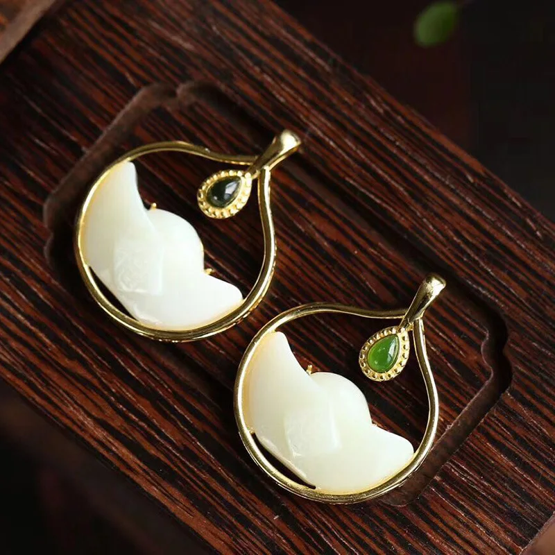 pure silver gold-plated inlay Hetian Jade pendant retro temperament high-grade lady's Necklace factory direct sales