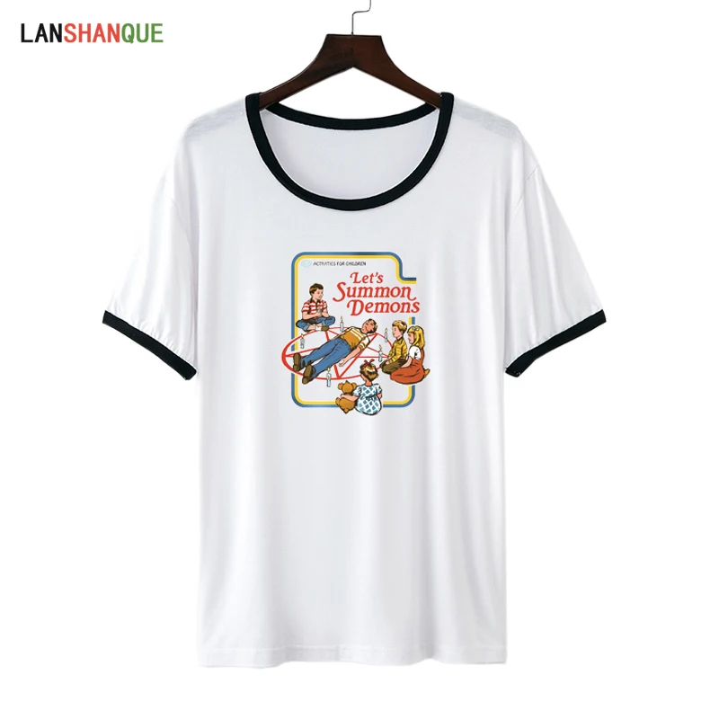 LANSHANQUE 2019 модная женская футболка с крутым принтом белые хлопковые женские