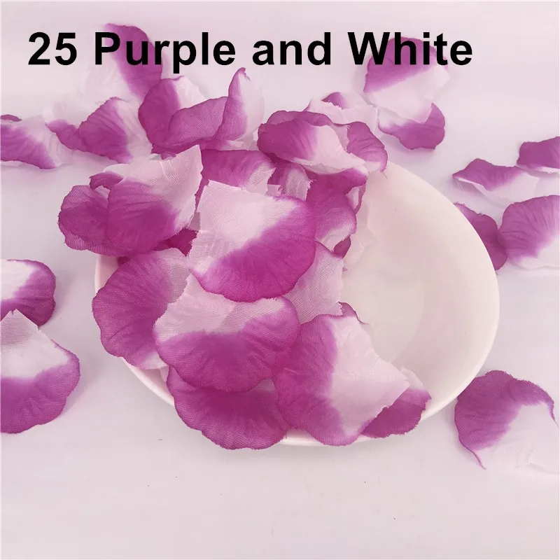 25 Purple and White Розовые лепестки роз цвета шампанского, свадебные, фиолетовые, белые, розовые, свадебные, искусственные цветы, романтические, поддельные, Petales De Fleurs, 1000 шт - Цвет: 25 Purple and White
