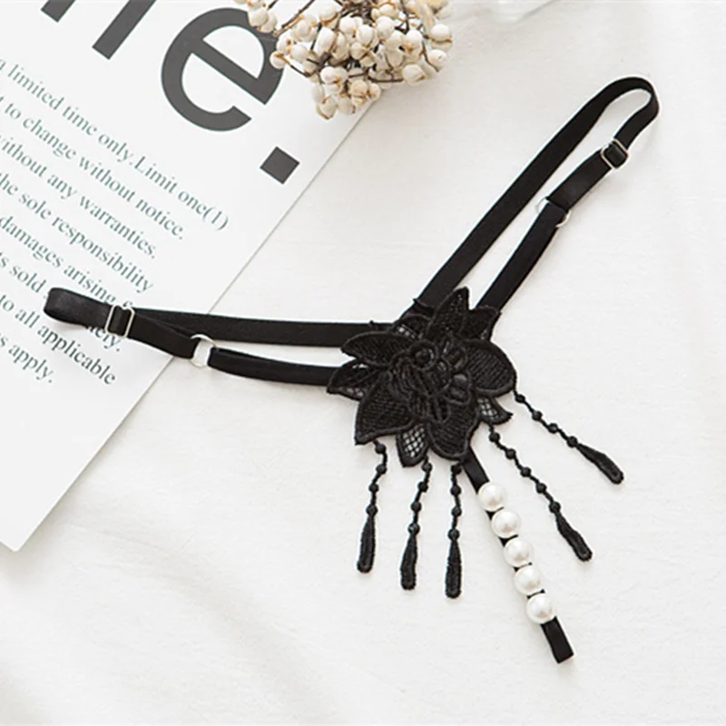 Сексуальные стринги женское нижнее белье трусики с жемчужинами вышивка открытая