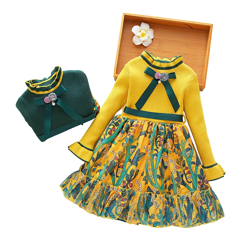 children sweater dress 2018 new autumn winter 3-10 yrs baby girls long sleeve princess knit dresses party frocks for little girl | Детская