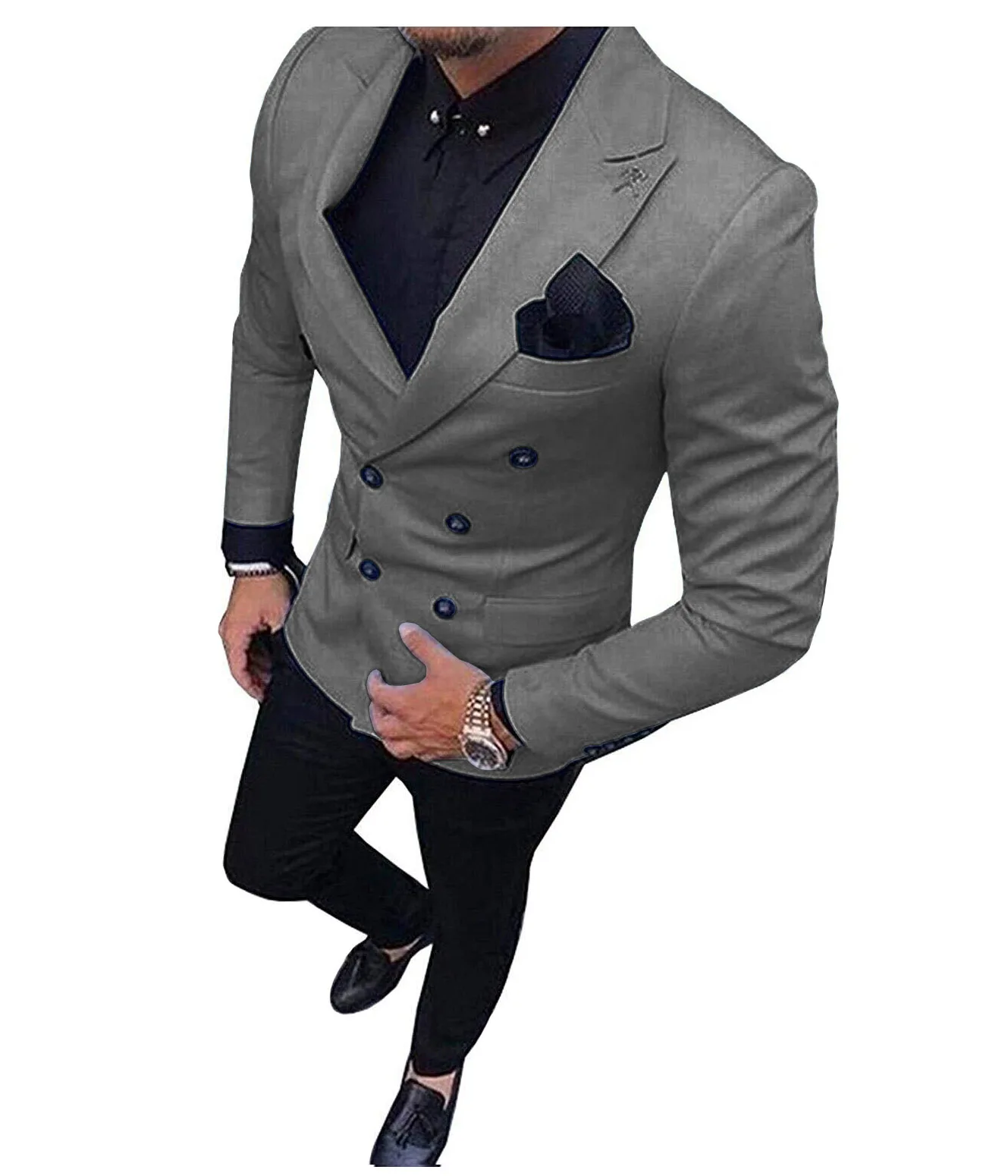 grey 2 шт. мужские костюмы Slim Fit Бизнес двубортные костюмы жениха шерсть "твид" розового цвета в стиле смокинга для вечернее платье на свадьбу(пиджак+ брюки - Цвет: grey