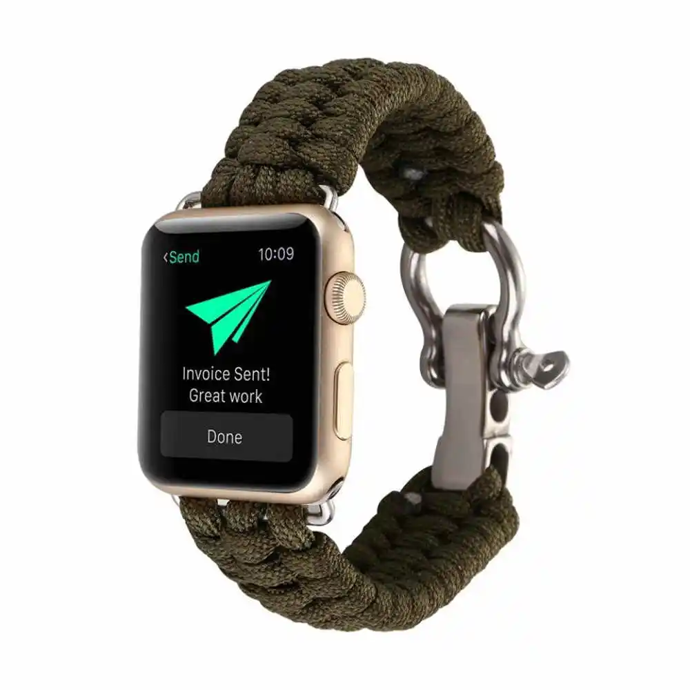 Army green Для наручных часов iWatch серии 4/3/2/1 выживания ремешок, нейлоновая веревка ремешок на запястье с повышенной прочности для выживания на природе с металлической соединительной скобой и 550 Паракорд - Цвет ремешка: Army green
