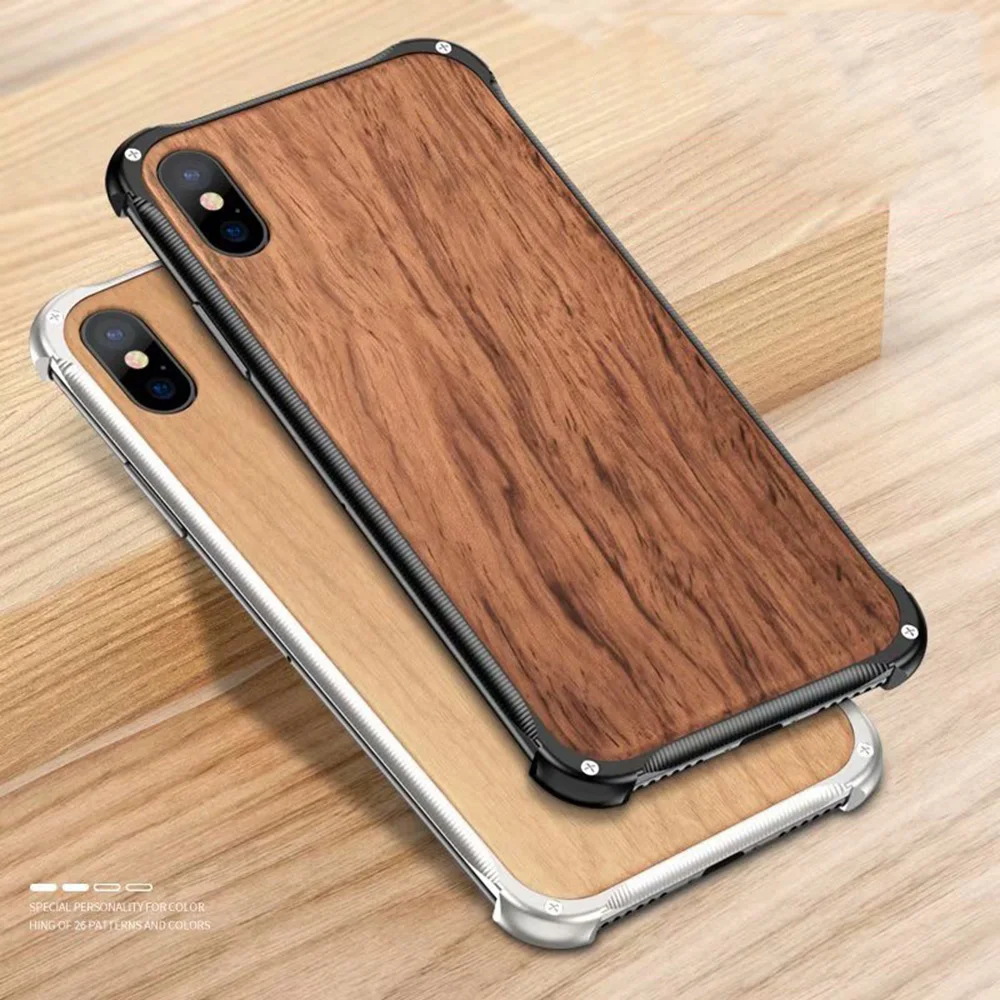 Противоударный металлический чехол для iphone X XS XR max из закаленного стекла и дерева