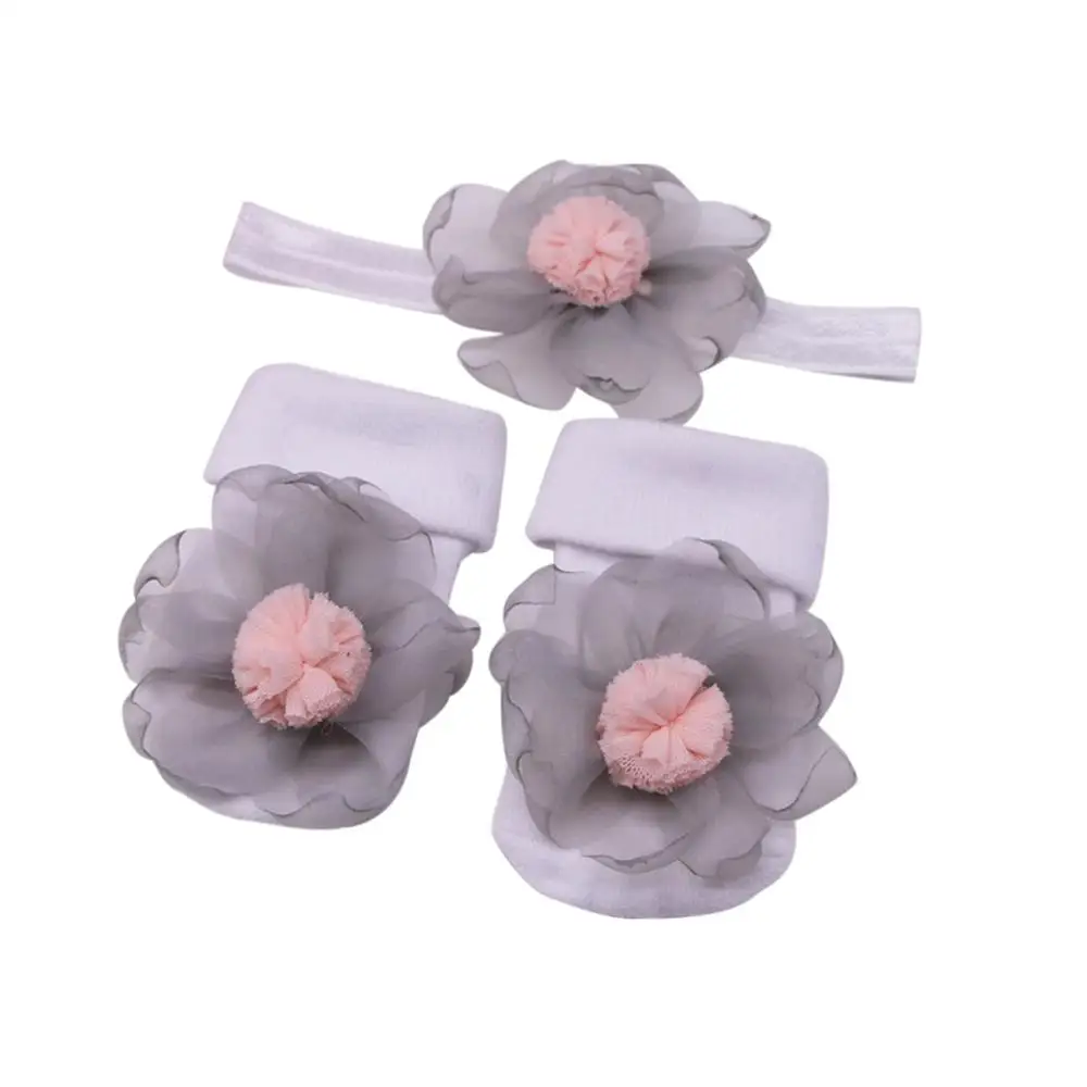 QH 2PCS/SET Baby Socks+ Headband Set Lovely Flowers Decorated Anti-Slip Cotton Ankle Socks with Elastic Hair Band - Цвет: QH