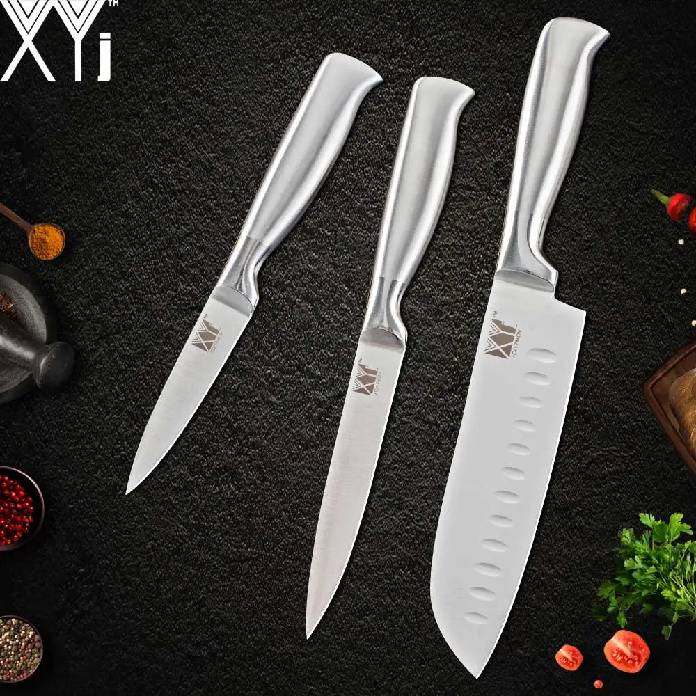 3 PCS Set XYj лучший набор кухонных ножей и подставка для ножей, точилка, кухонные комплекты ножей шеф-повара, набор кухонных ножей 3cr13, лезвие из нержавеющей стали, подарок - Цвет: 3 PCS Set