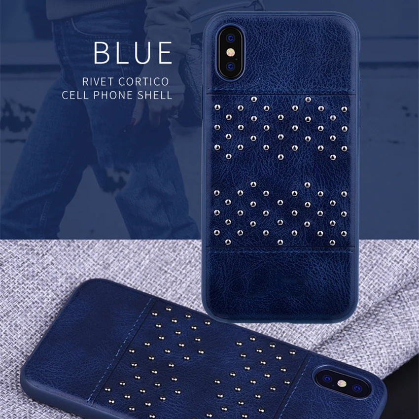 Роскошный чехол из натуральной кожи для телефона чехол для iPhone 6 7 8 Plus X с металлическими заклепками, нескользящая Мягкая задняя крышка из ТПУ для samsung s8/9