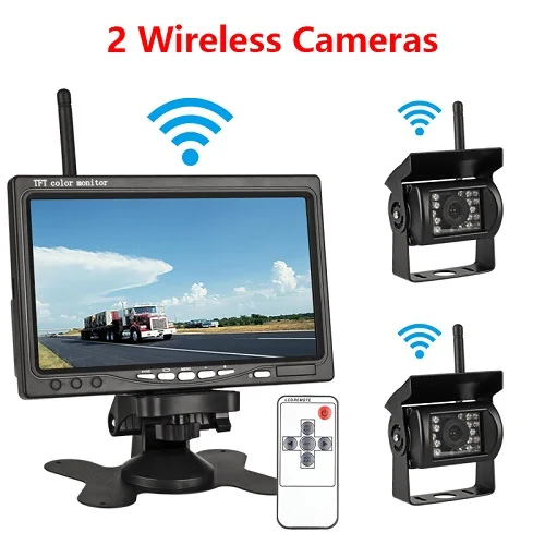 Monitor with 2 lens Jansite " Беспроводной автомобильный монитор TFT lcd Автомобильная резервная камера заднего вида монитор для грузовика автобуса парковочная система заднего вида для камеры заднего вида s - Цвет: Monitor with 2 lens