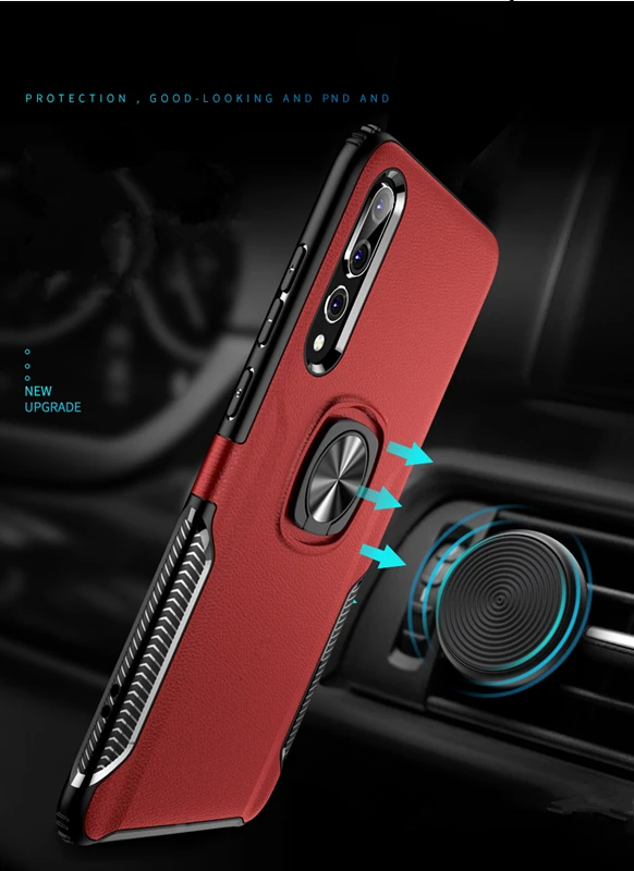 Магнитный металлический кольцевой кронштейн чехол для huawei P20 Pro P30 Lite Роскошный ПК кожаный чехол для Y9 Prime Nova 3 3i 4 P Smart Plus