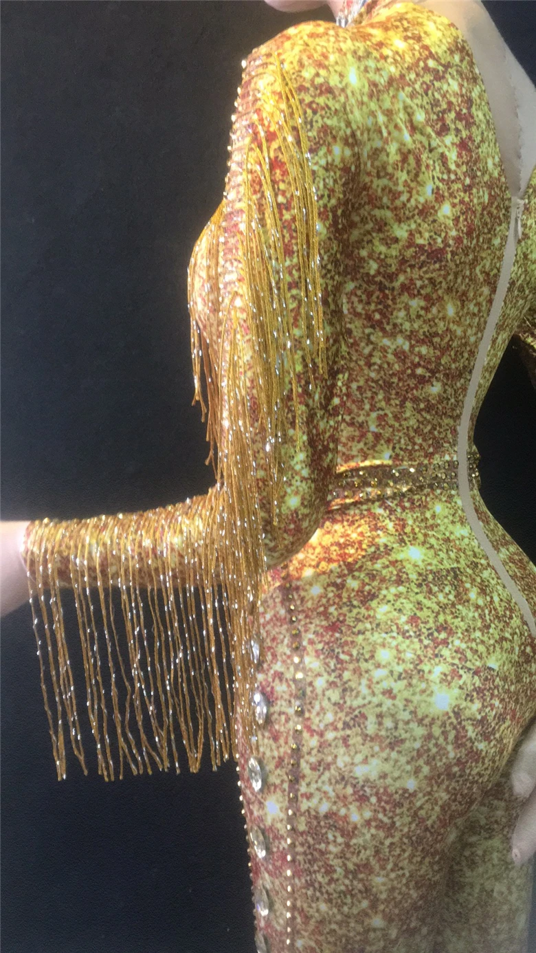 Женский новый пикантный сценический костюм с кисточками и золотыми стразами