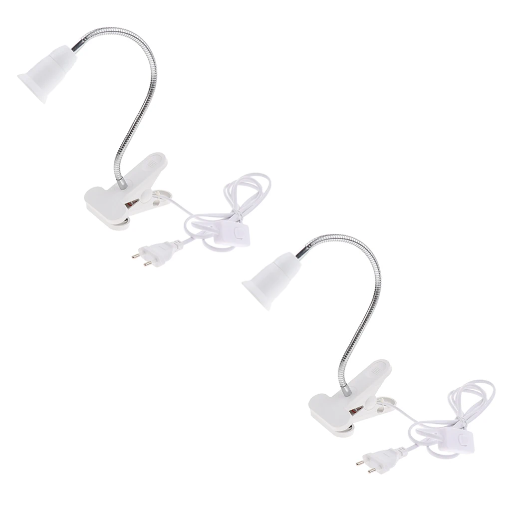 2Pcs/lot E27 Clip On Reading Light Base Desk Lamp Socket White EU Plug Used for Dresser Lighting | Лампы и освещение
