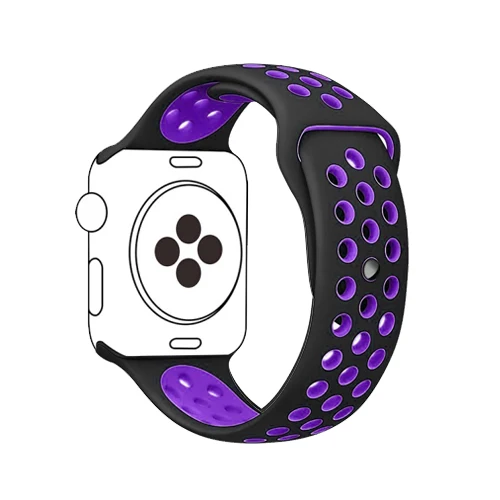 black purple 13 Спортивный ремешок для часов для apple watch, ремешок 42 мм, 38 мм, версия apple watch 4 5 44 мм 40 мм iwatch серии 3/2/1 силиконовый ремешок браслет ремень - Цвет ремешка: black purple 13