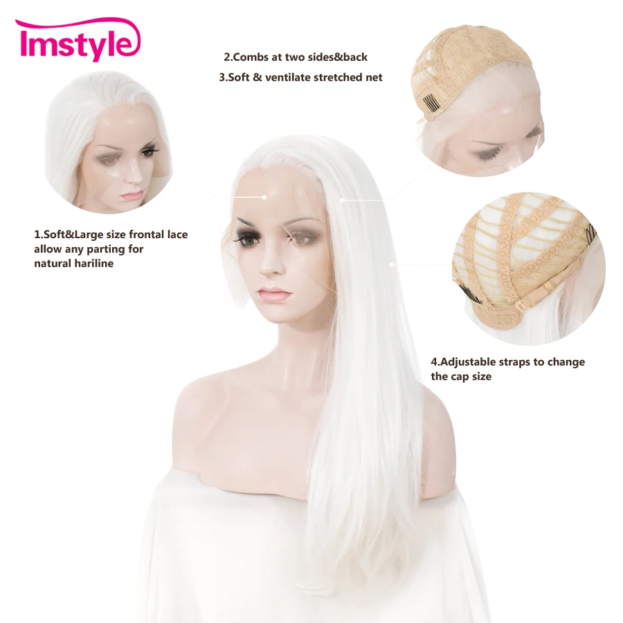 Imstyle прямой белый синтетический парик фронта шнурка косплей парик для женщин Термостойкое волокно натуральный парик шнурка длинные волосы
