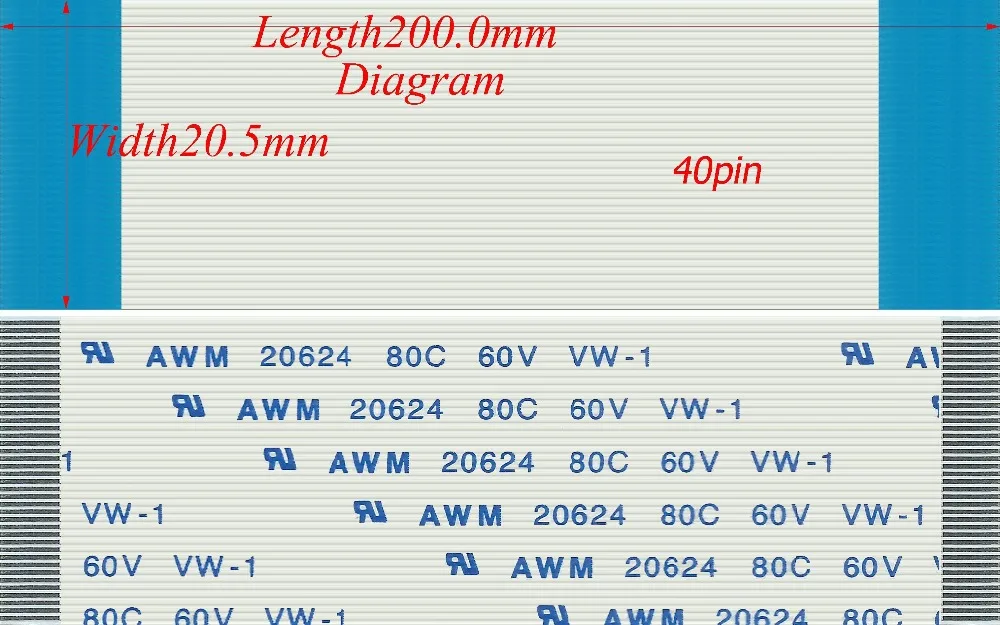 

12pcs 200mm Length 40 Pins 0.5mm Pitch FFC FPC Ribbon Flat Cable Forward Direction For TTL