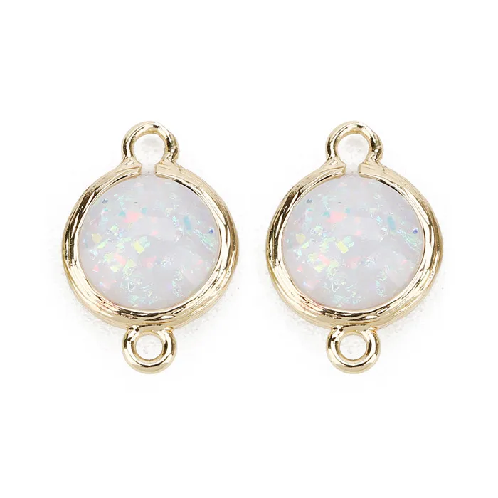 white 5 шт./лот 12*17 мм Bling Sequins Смола амулеты Круглые двойные отверстия соединители каменный Шарм Подвеска для DIY ювелирных аксессуаров изготовления - Цвет: white