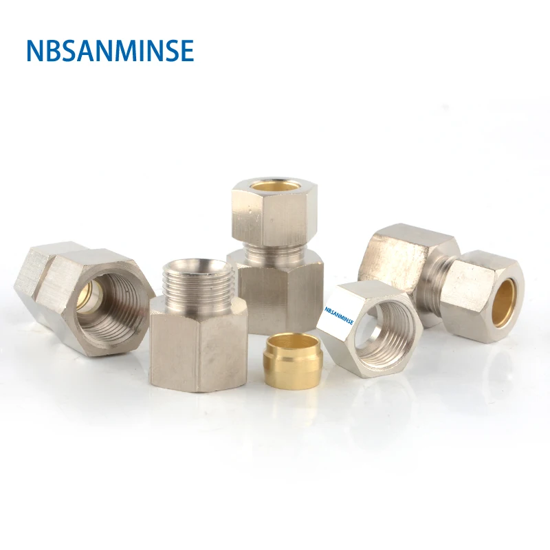 NBSANMINSE 10 шт./лот KF 1/8 1/4 3/8 1/2 соединитель компрессионный латунный фитинг резьба Rc