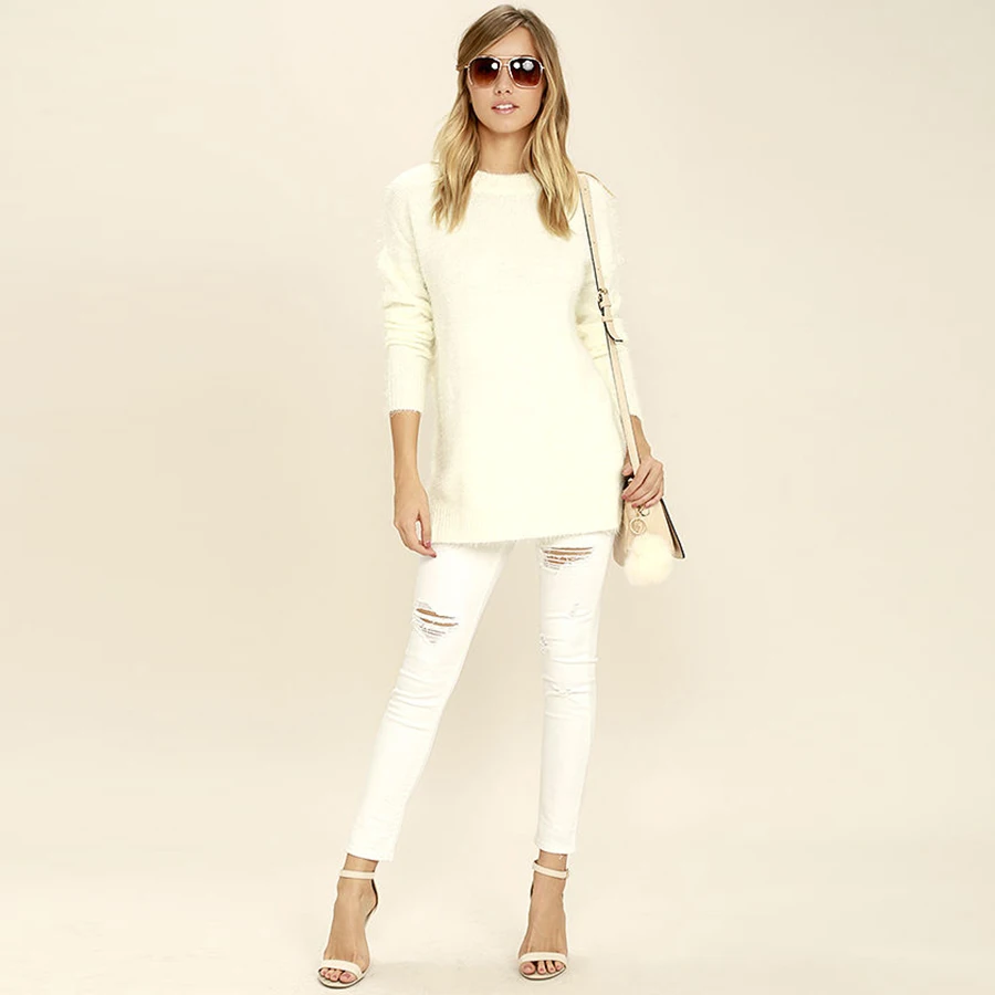 V Neck White Cashmere Sexy Sweater Women Long Womens Pullover Christmas Sweaters Family Oversized Jumpers Tunic Winter K6B45 | Женская