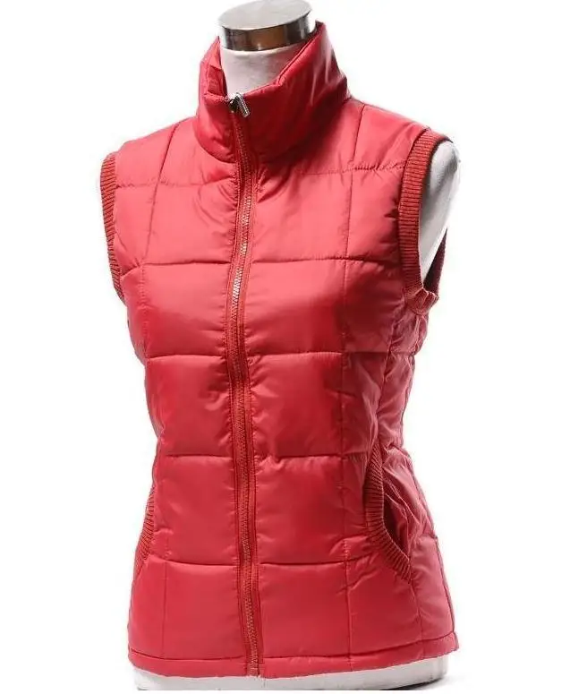 Женский Теплый жилет размера плюс приталенный хлопковый с воротником на пуху 10