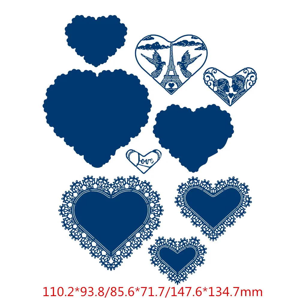 3pcs hearts Сердце овальная Шестигранная квадратная рамка металлические режущие штампы для скрапбукинга DIY альбомная открытка с тиснением для изготовления декора новые - Цвет: 3pcs hearts