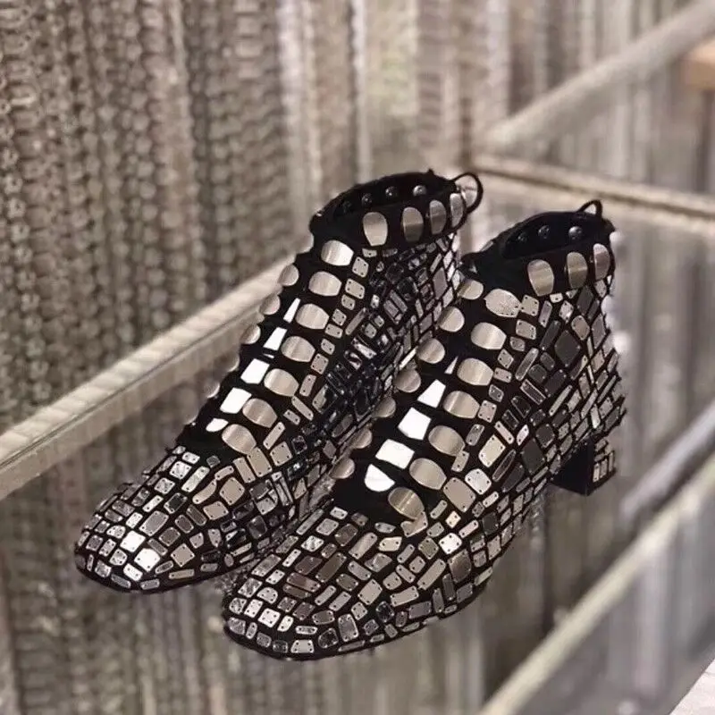 2019 женские полусапожки с квадратным носком черные кожаные ботинки Botas feminina из