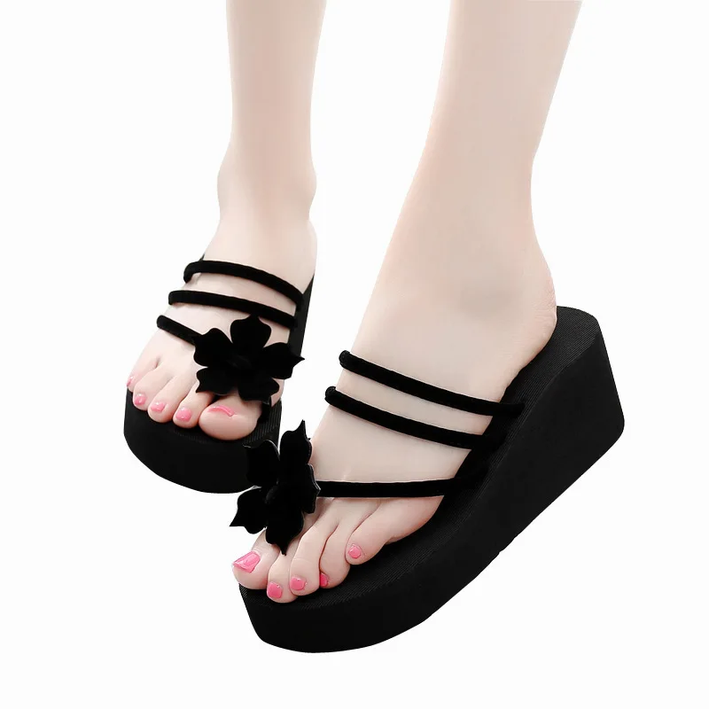 2019 новые модные женские шлепанцы на высоком каблуке толстые с цветочным