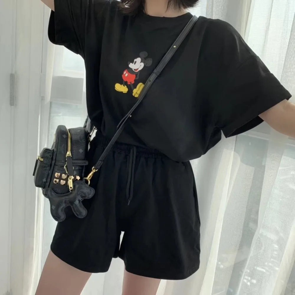 Летние женские комплекты с изображением Микки Мауса спортивные костюмы забавная