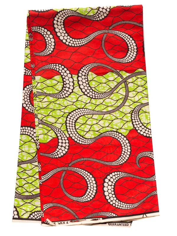 Woven Kente Real Wax Red White Green Wave Line Design 6 Yards For Party rw3613 | Дом и сад