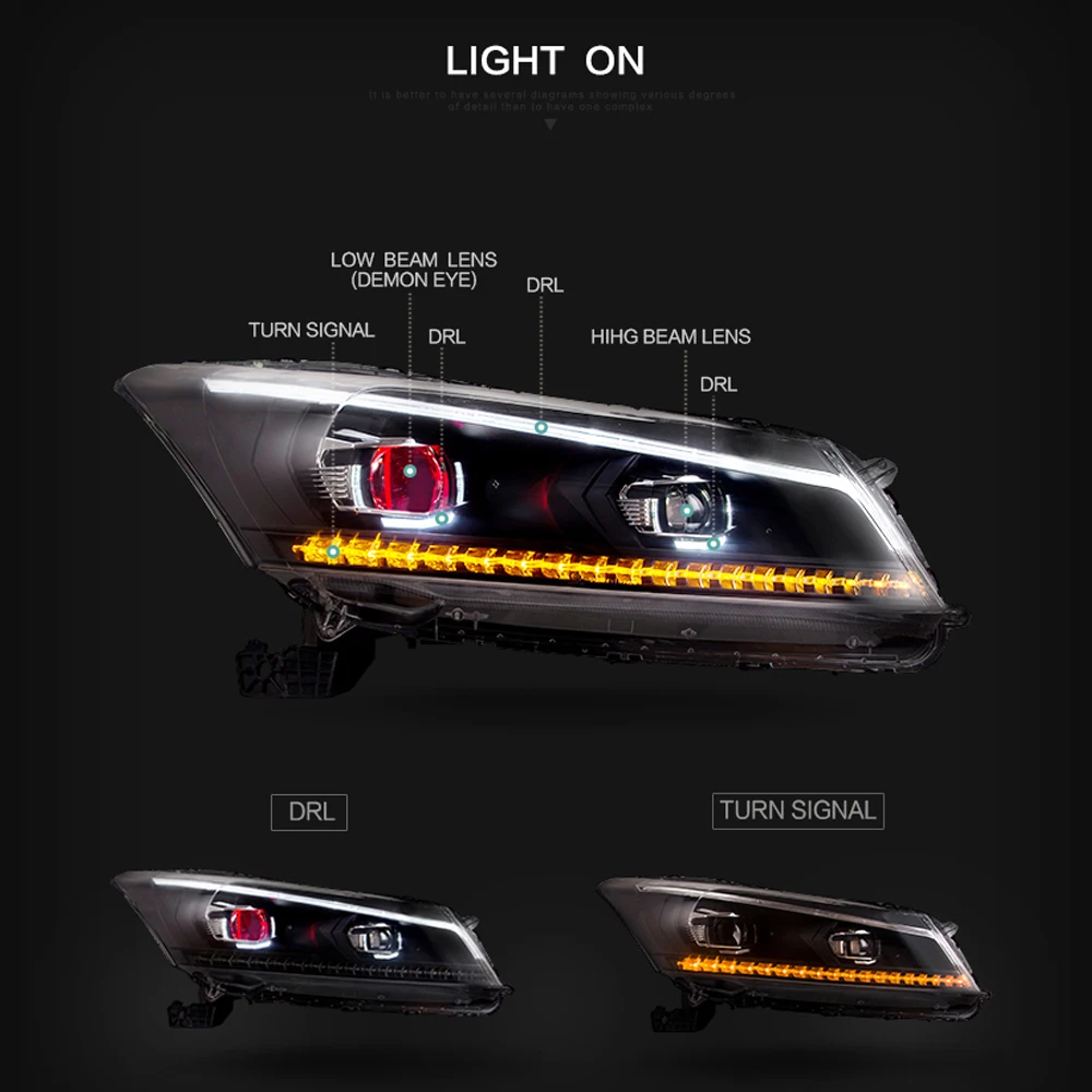 Для HYUNDAI ACCORD 2008 2009 2010 2011 2012 светодиодный головной фонарь DRL фара в сборе|Фара для