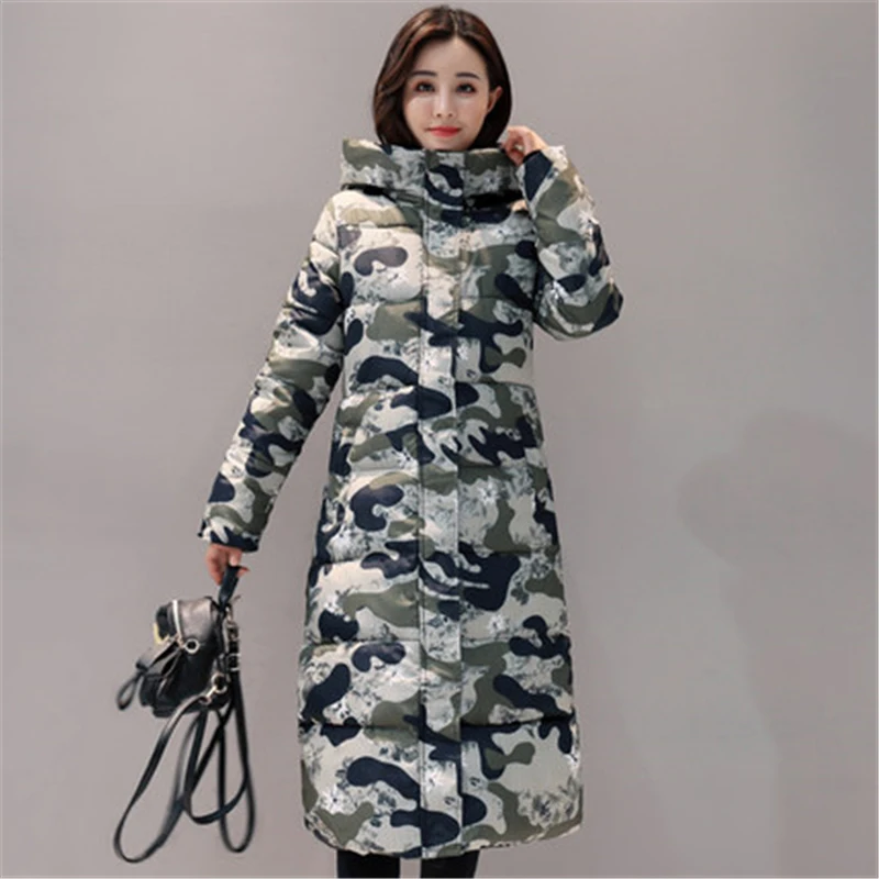 Женская зимняя хлопковая куртка 2018 облегающая длинная большого размера пуховик