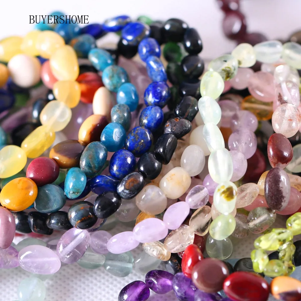 Women Stretch Multi Color Irregular Shape Natural Stone Beads Phantom Ghost Apatite Lapis Gold Tiger's Eye Bracelet 7.5&quot 10Pcs |