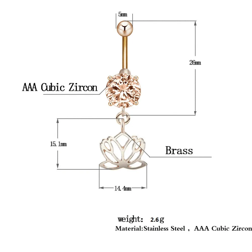 Ручная работа счастливый буддийский тотем цветок лотоса кольцо на пупок