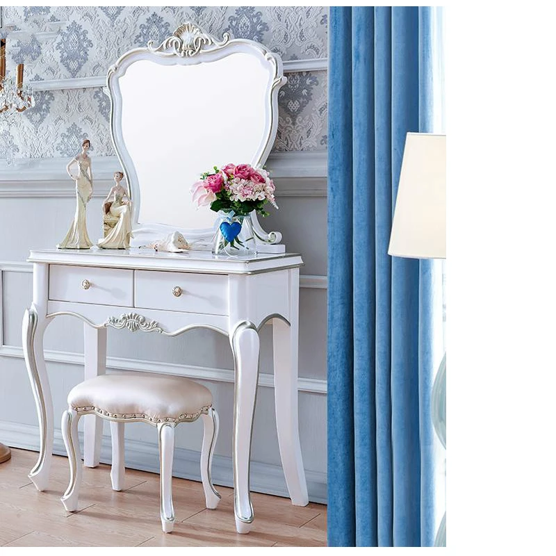 Элегантный европейский стиль зеркало белого дерева набор для туалетного столика - Фото №1