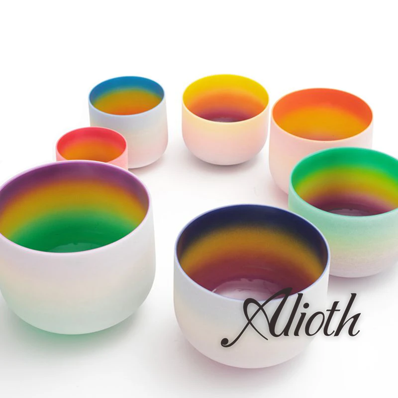 9 дюймов Радуга · цветные кристаллы Поющая чаша в различных нотах для чакры