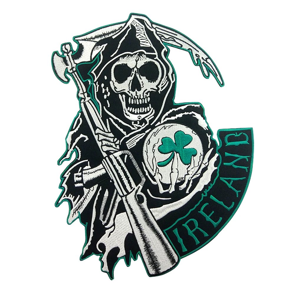 Sons of Patch анархия Ирландия череп жнец мотоцикл байкерская куртка с нашивками MC Клуб значок Free Rider SOA анархия вышитые