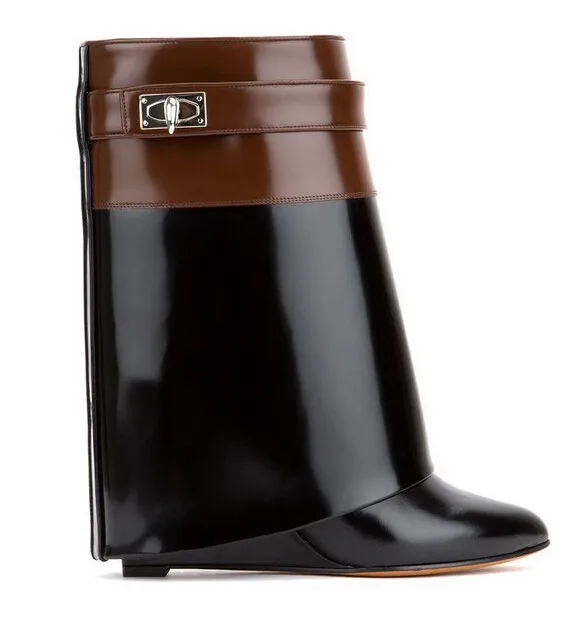 Новинка 2019 дизайнерские двухцветные кожаные ботинки с замком акулы черные и