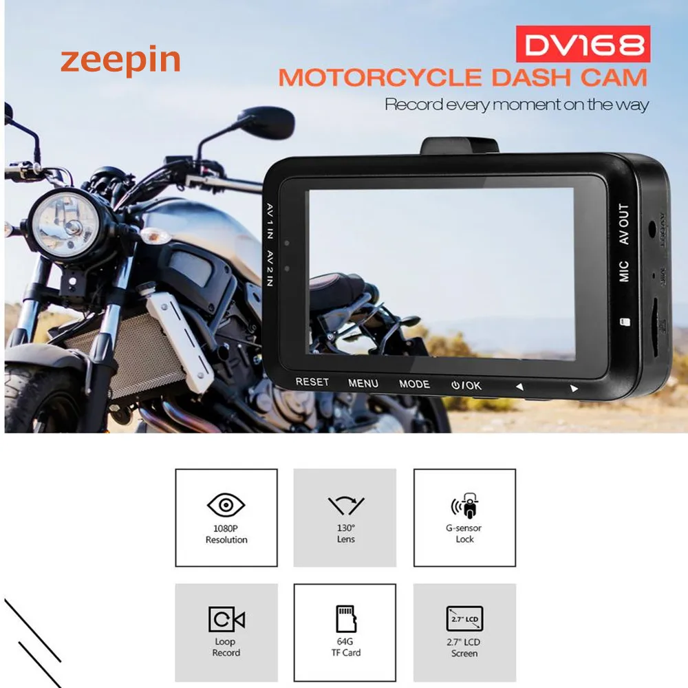 Zeepin dv168 1080 P мотоциклетные регистраторы 2.7 дюймовый 130 градусов двойной Камера