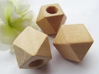 100pcs 25mm large big hole unfinished faceted natural wood spacer beads charm finding14 hedron geometricf figure wooden beads