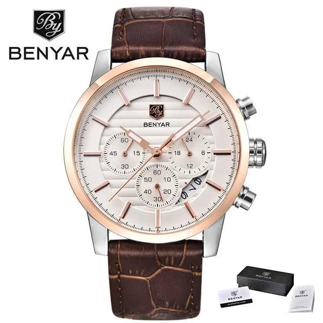 gold brown Бренд класса люкс Benyar мужские часы полностью стальные спортивные наручные часы мужские армейские военные часы Мужские кварцевые часы Relogio Masculino - Цвет: gold brown