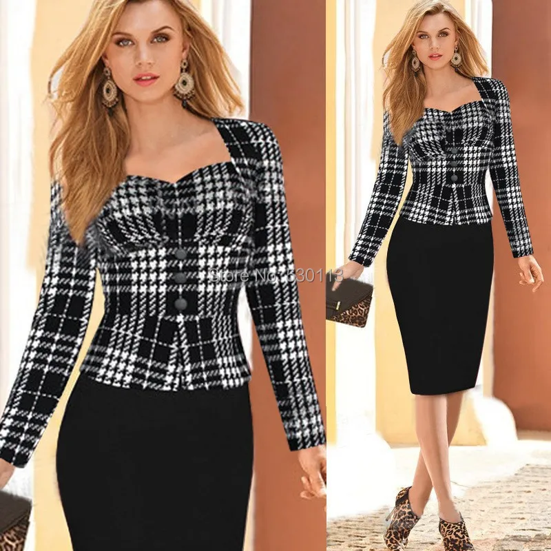 Новые 2015 Женщины Работают Носить vestidos де fiesta Кнопка Элегантный Bodycon Карандаш